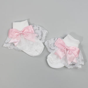 baby girl socks  fancy with lace and pink bows