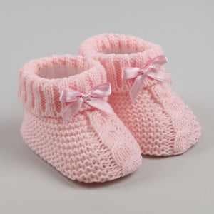 baby girls pink knitted booties newborn to six months