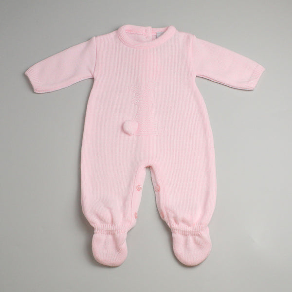 baby girl pink knitted onesie all in one with bunny dandelion