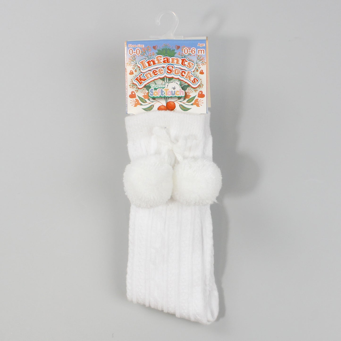 Baby Knee-High Pom Socks - White
