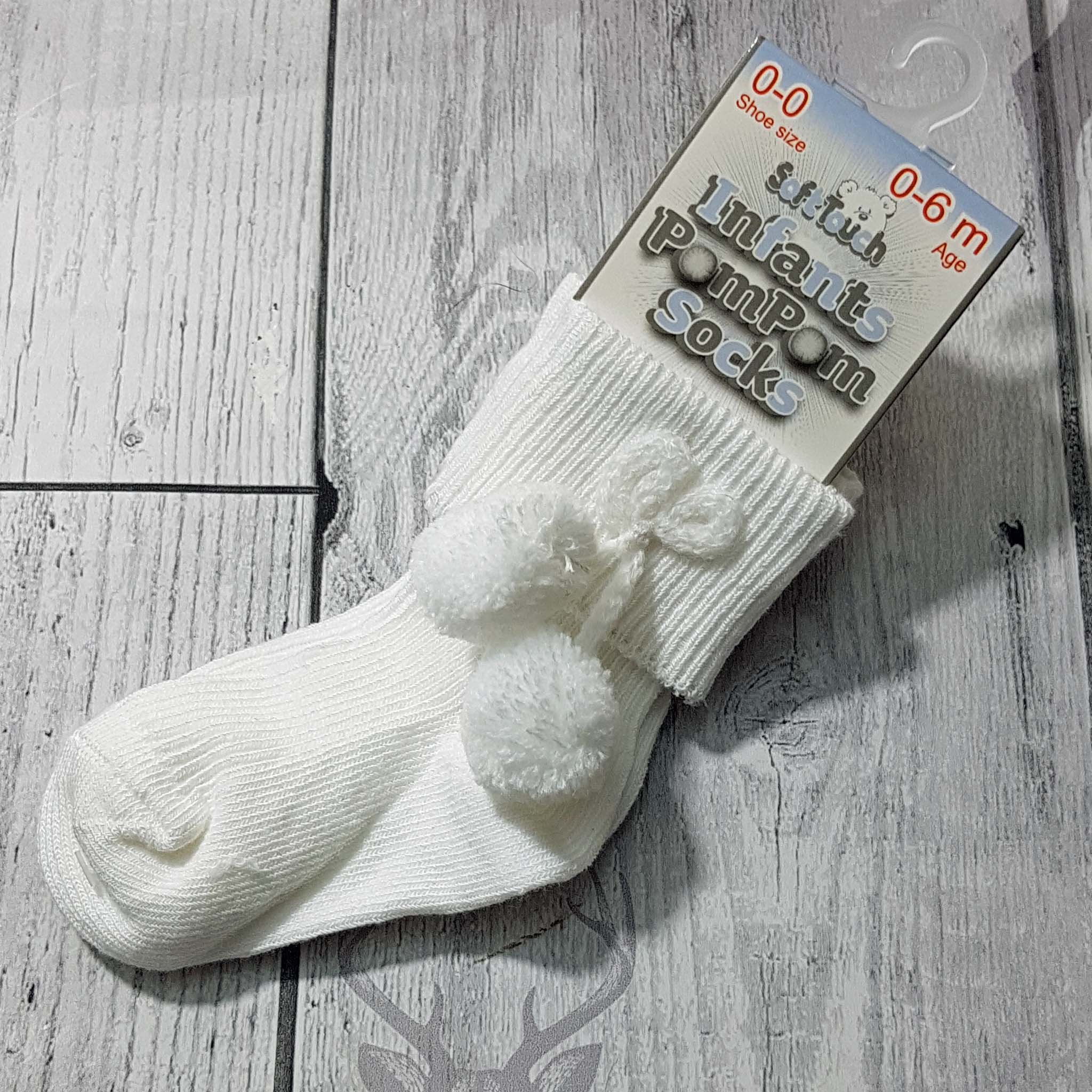 unisex baby socks white with pom poms