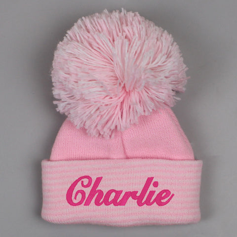 personalised pink woolly hat