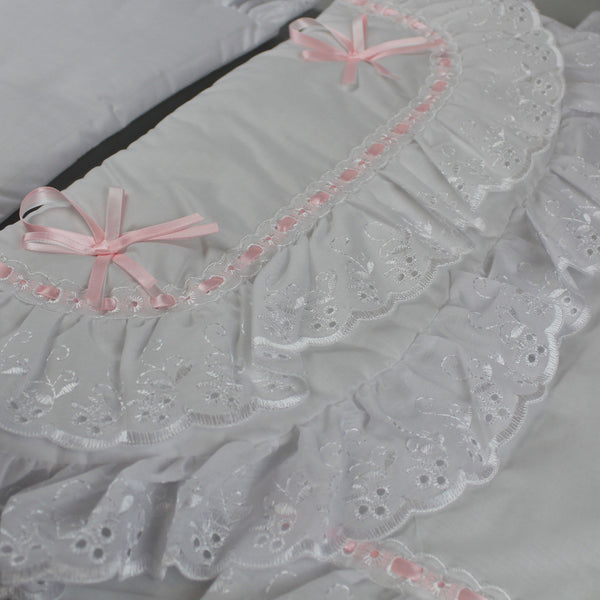 Pram Set - Pram Quilt and Pillow White Pink