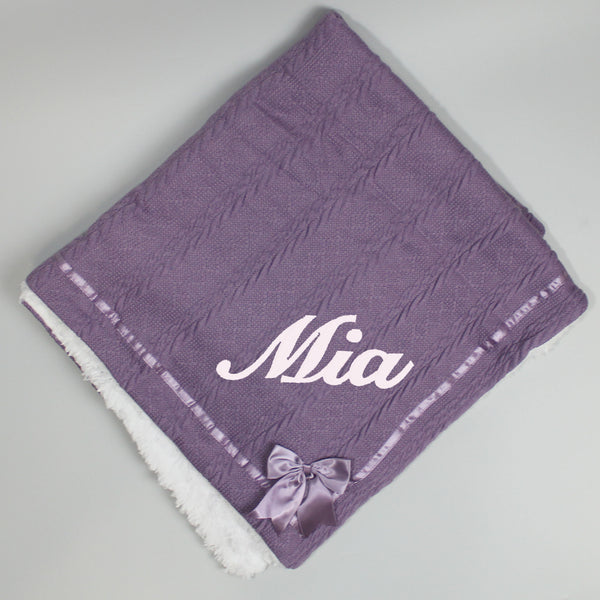 purple personalised baby blanket
