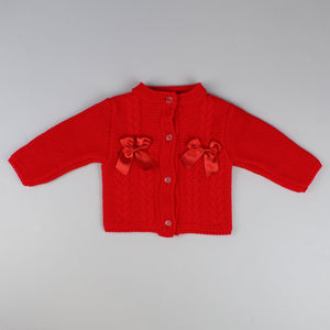 red knitted baby cardigan