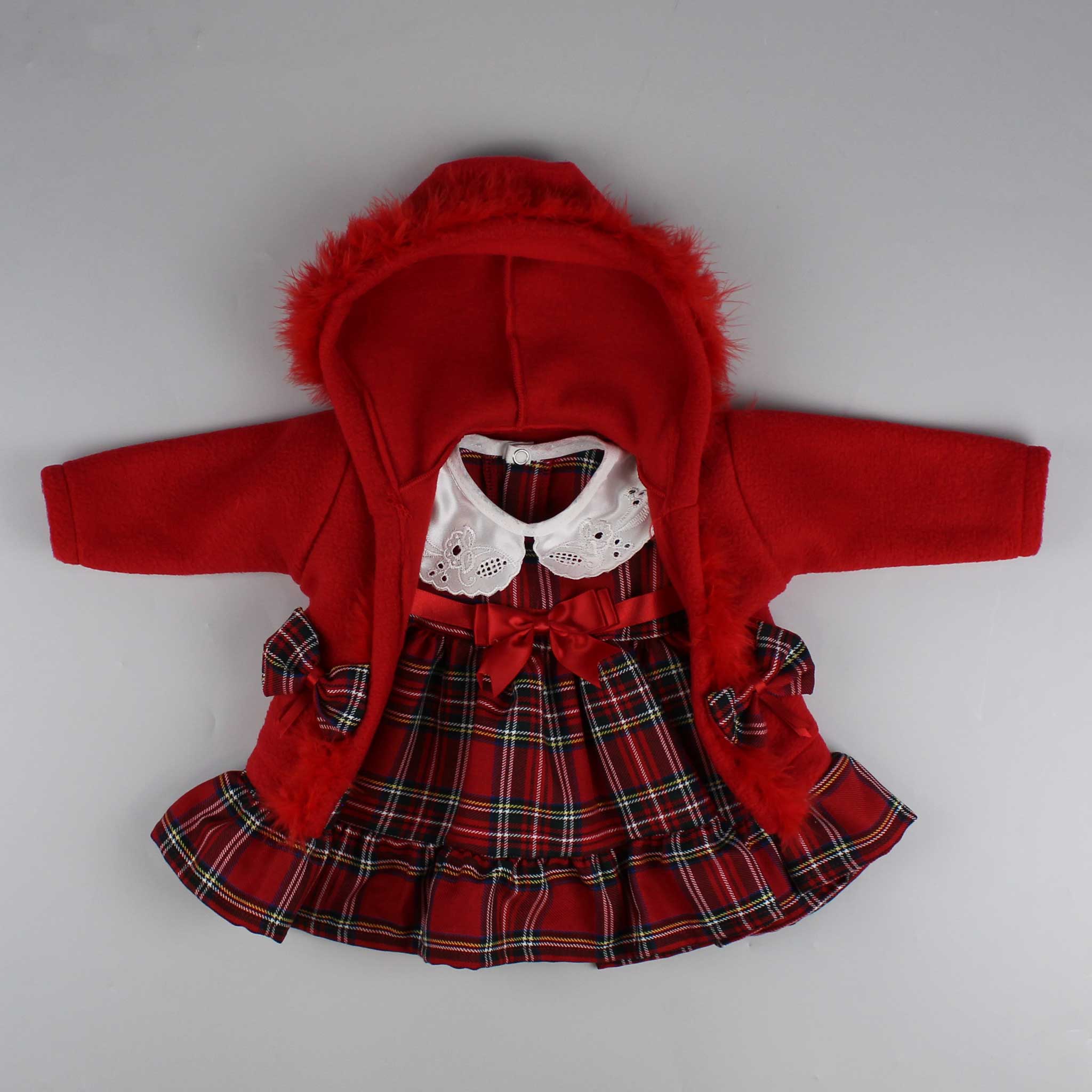 baby girls red hooded tartan dress and jacket
