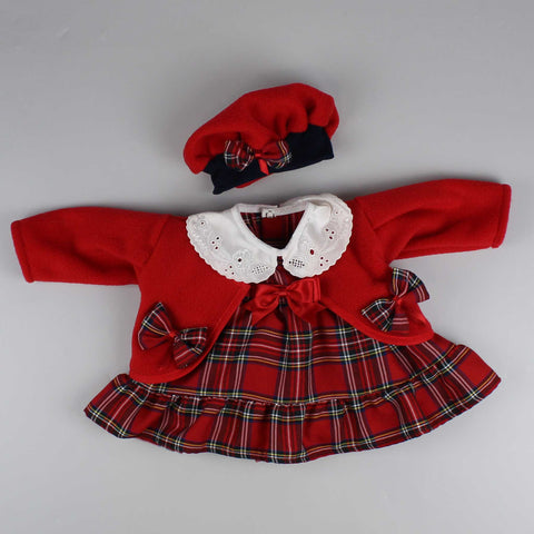 baby girls red tartan jacket and dress with hat
