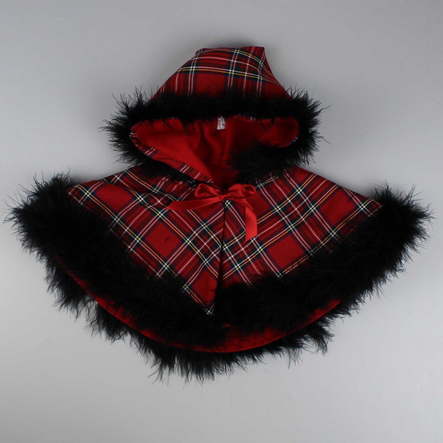 baby girls red tartan dress and cape with marabou feathers