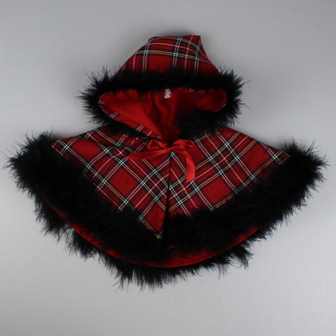 baby girls red tartan maribou feather cape