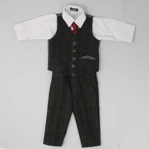 Baby Boys Charcoal Tweed Suit - Trousers, Shirt, Waistcoat, Tie