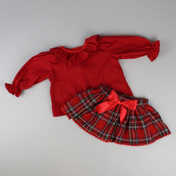 red tartan two piece outfit