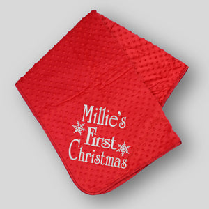 personalised red first christmas blanket