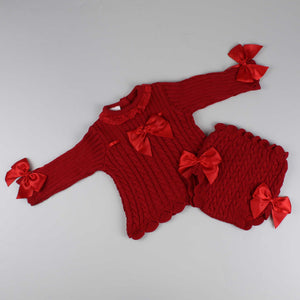 baby girls red two piece outfit with boys matching knitted co-ord