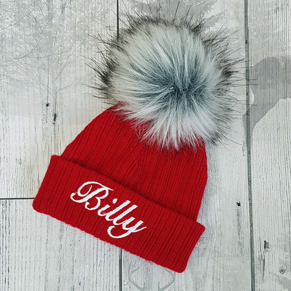 personalised baby winter hat red