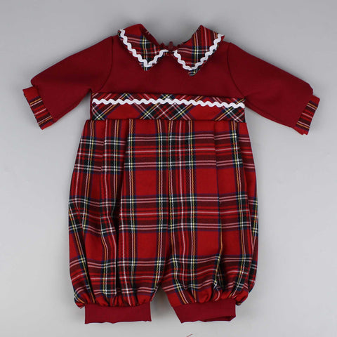 baby unisex red tartan romper suitable for christmas