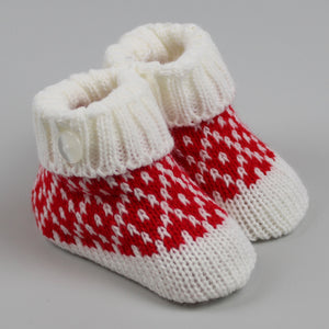 red knitted baby booties