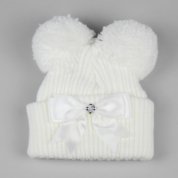 baby white pom hat with bow