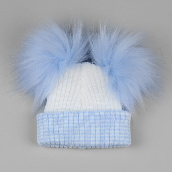 waffle baby hat in white and blue