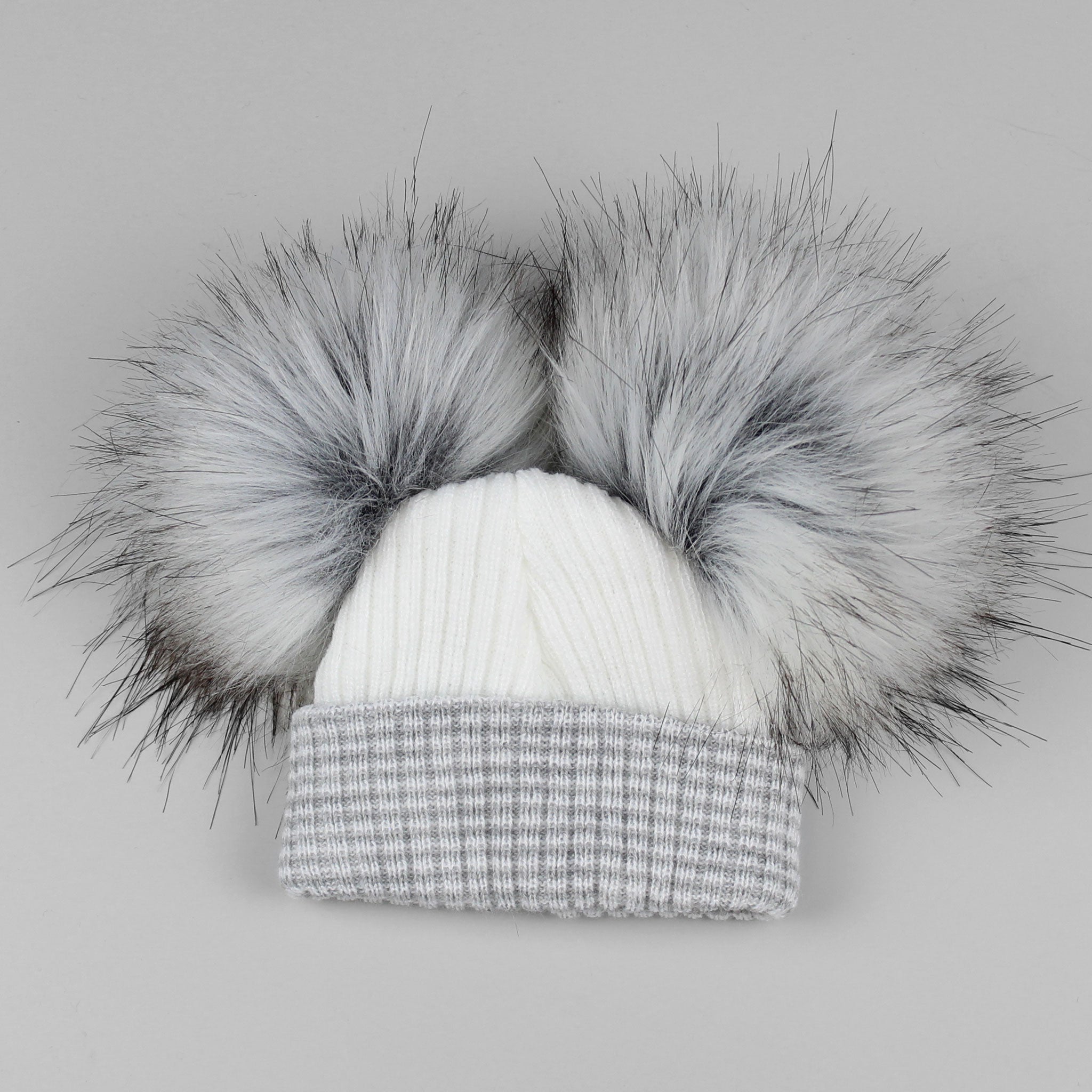 baby white and grey waffle pom hat