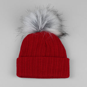 baby red pom fur hat