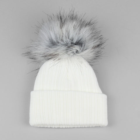 baby white fur pom hat