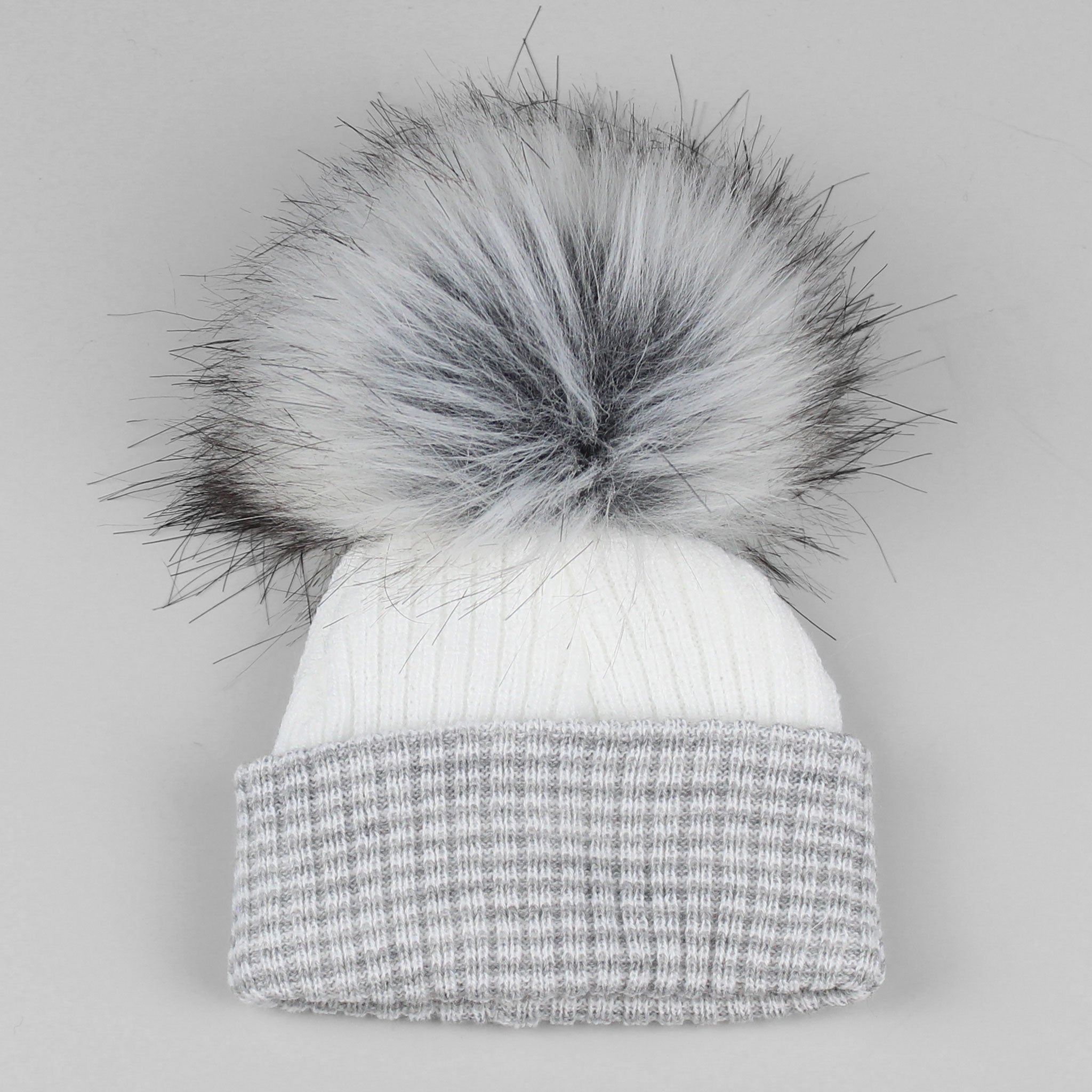 baby waffle white and grey pom hat