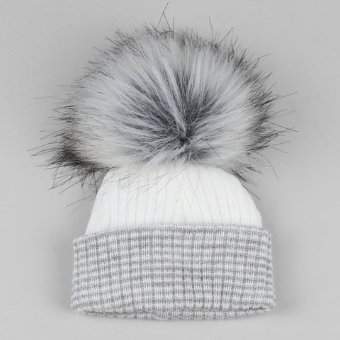 baby waffle white and grey pom hat