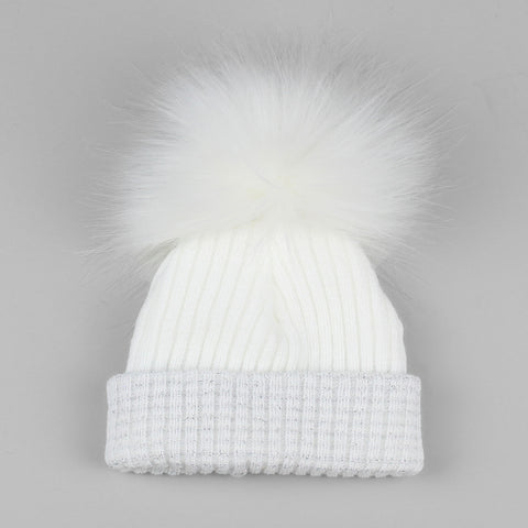 baby waffle white and silver pom hat