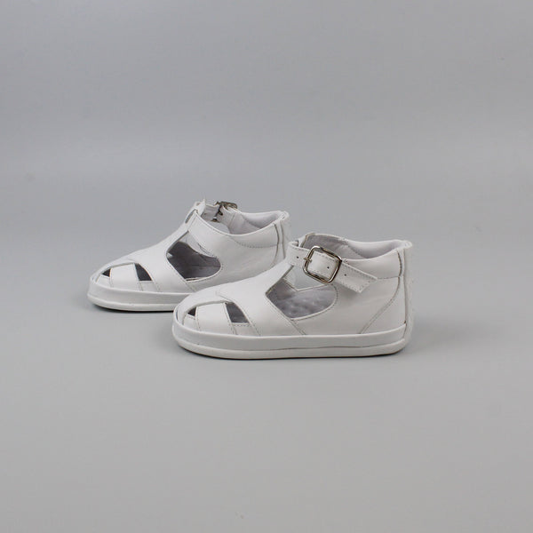 side of baby boys white leather sandals