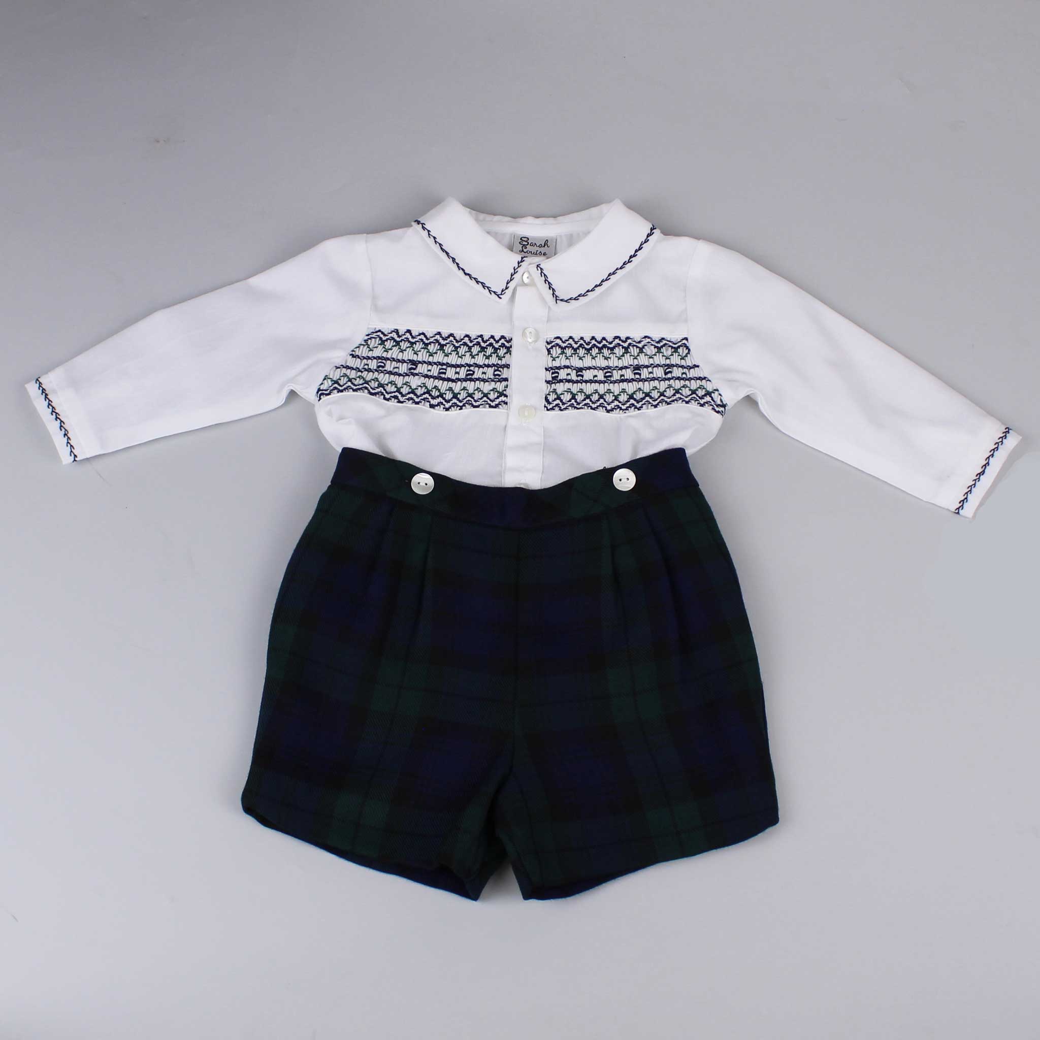 Baby Boys 2 Piece Tartan Shorts and Shirt Outfit - Sarah Louise 012855