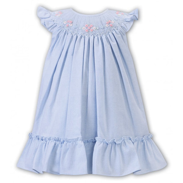 Blue Dress with hand smocking and embroidery- Dani by Sarah Louise D09514