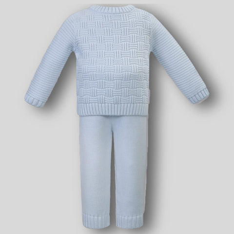 baby boys knitted two piece knitted outfit in blue