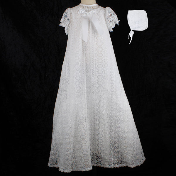 Sarah Louise Vintage Lace Christening Gown and Bonnet - White - 001129