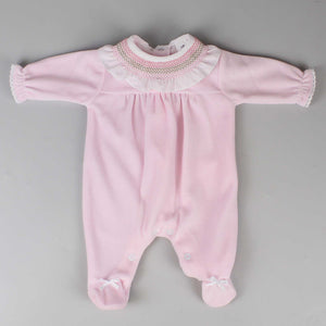 baby girls pink sleepsuit velour with collar