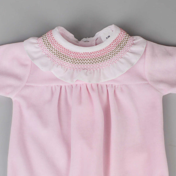 baby girls newborn sleepsuit pink in velour