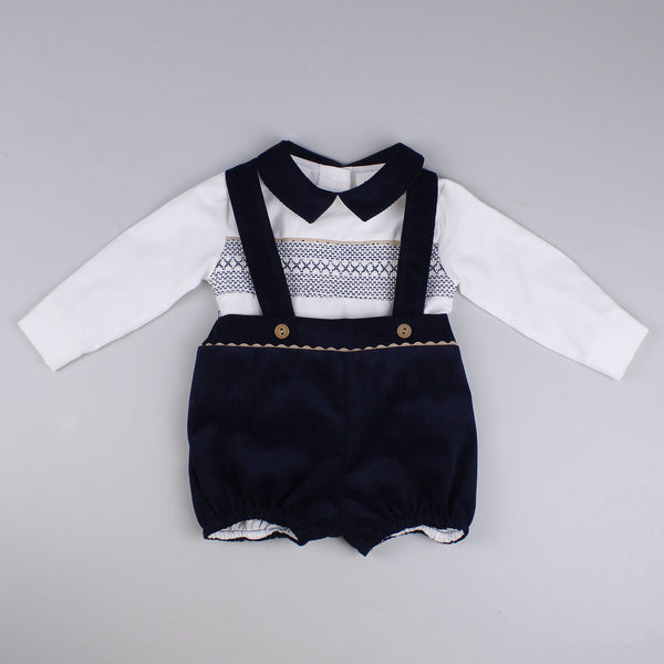 baby boys navy corduroy traditional outfit with braces 