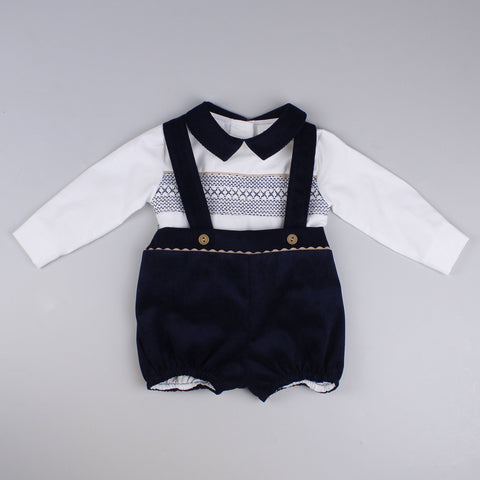 baby boys navy corduroy traditional outfit with braces 