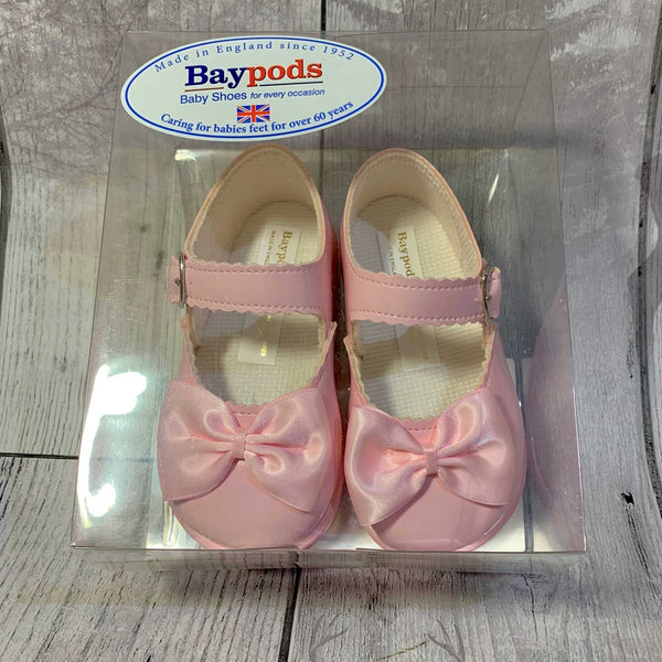 baby girls bow pink hard sole shoe