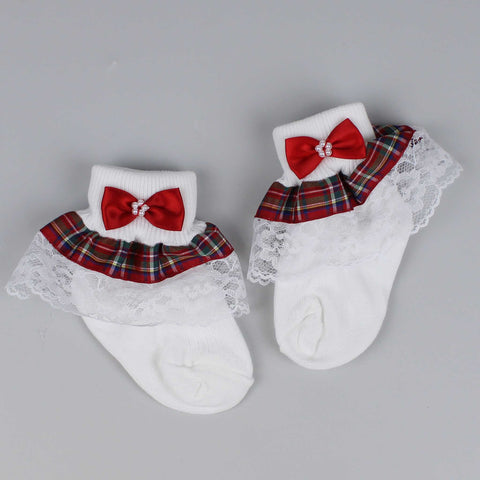 baby girls tartan bow and lace sock