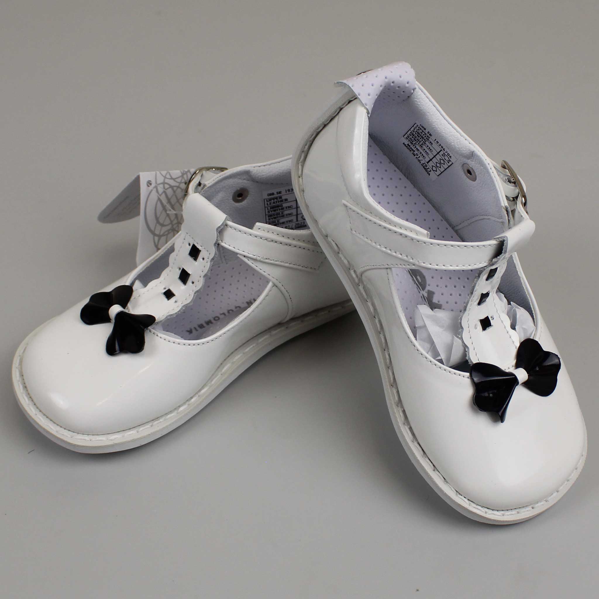 white and navy baby girls leather t bar shoes