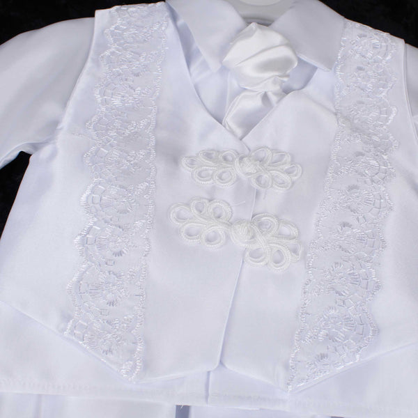 Baby Boys Christening Suit With Shirt, Trousers, Waistcoat, Hat and Tie - White