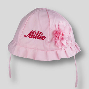 Personalised Sun Hat With Flower - Pink