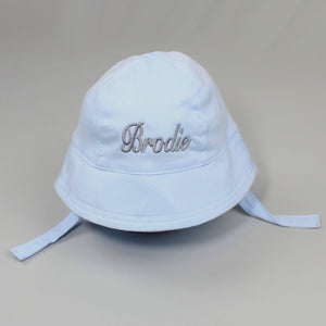 baby boys blue summer hat with chin straps