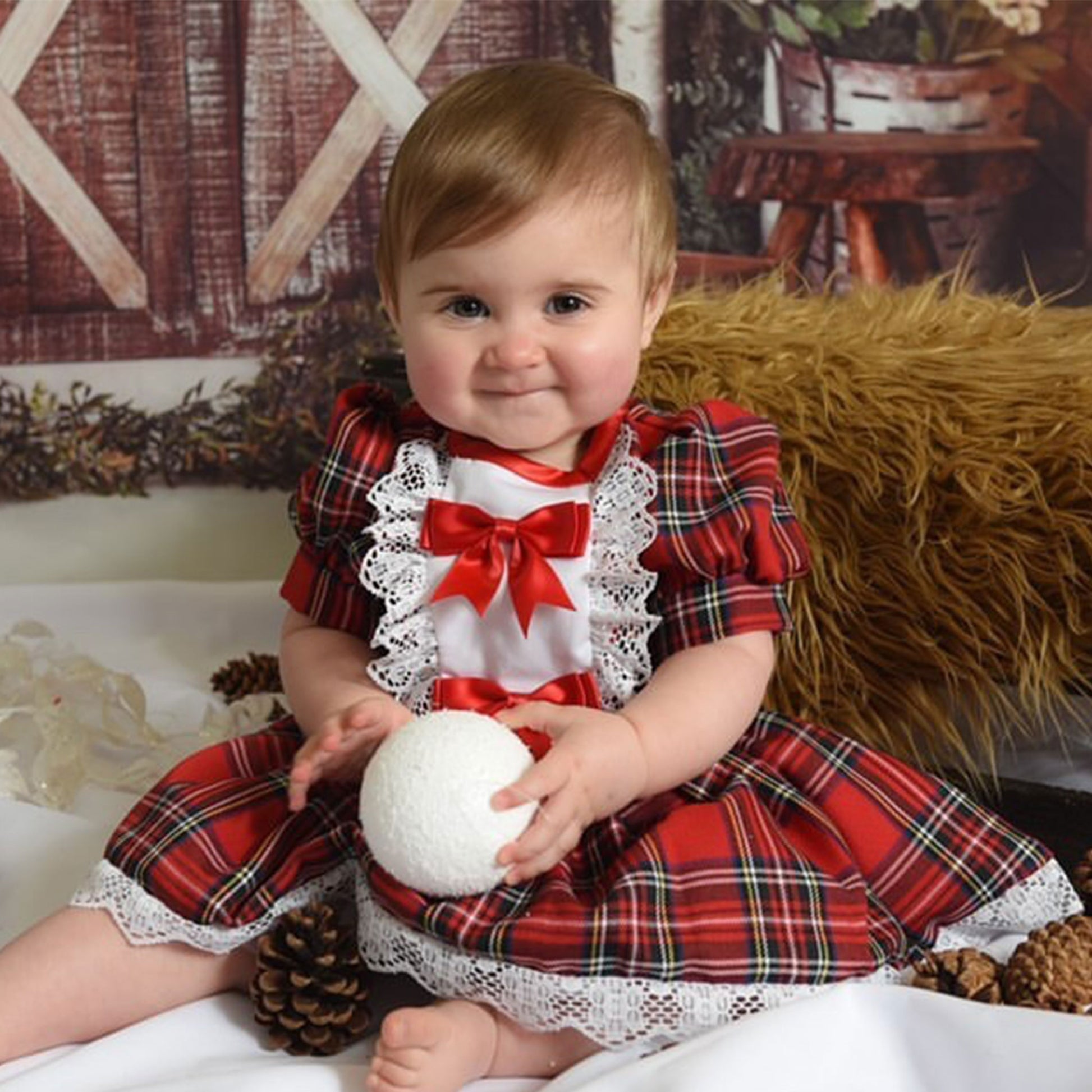 Baby Girls Red Tartan Dress with bows – Lullaby Lane Baby Shop