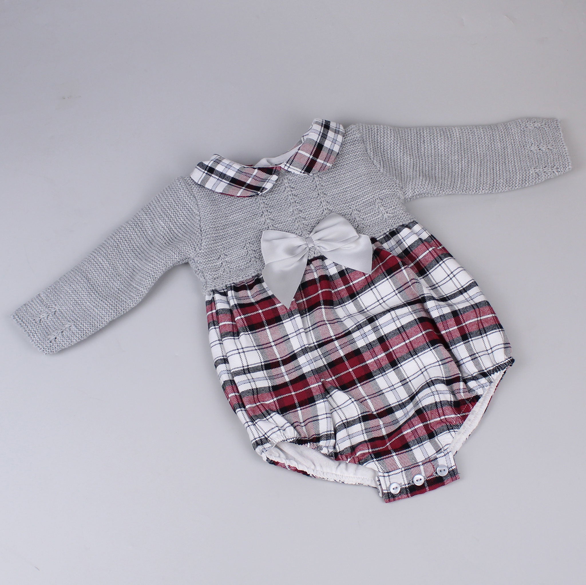 baby girls knitted and tartan romper