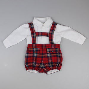 baby boys traditional tartan outfit with braces and white shirt