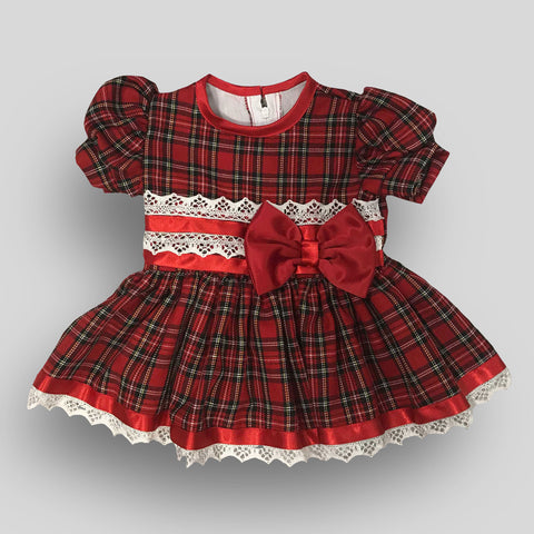Red Tartan Dress  with Large Red Bow