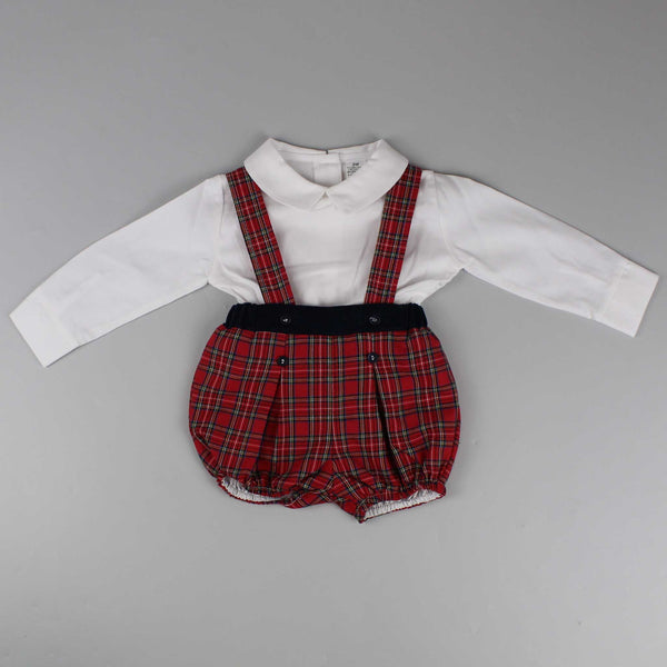 baby boys traditional old fashioned tartan red outfit 