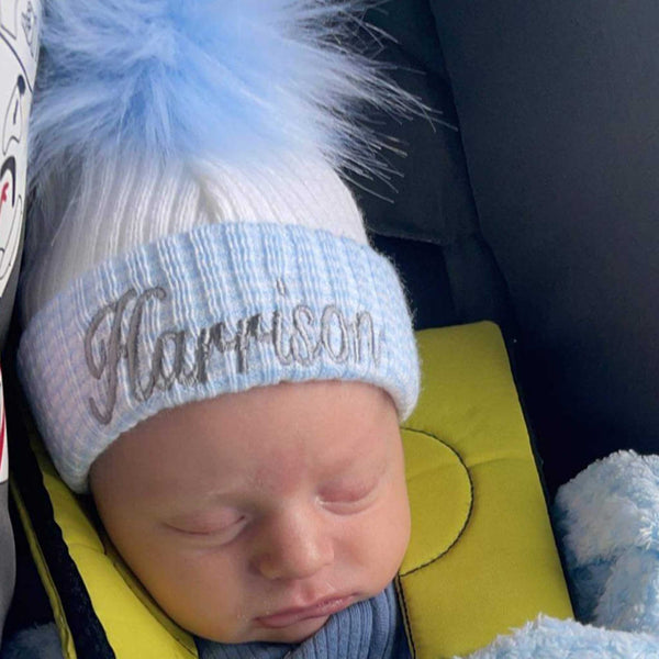 baby boys waffle personalised newborn hat