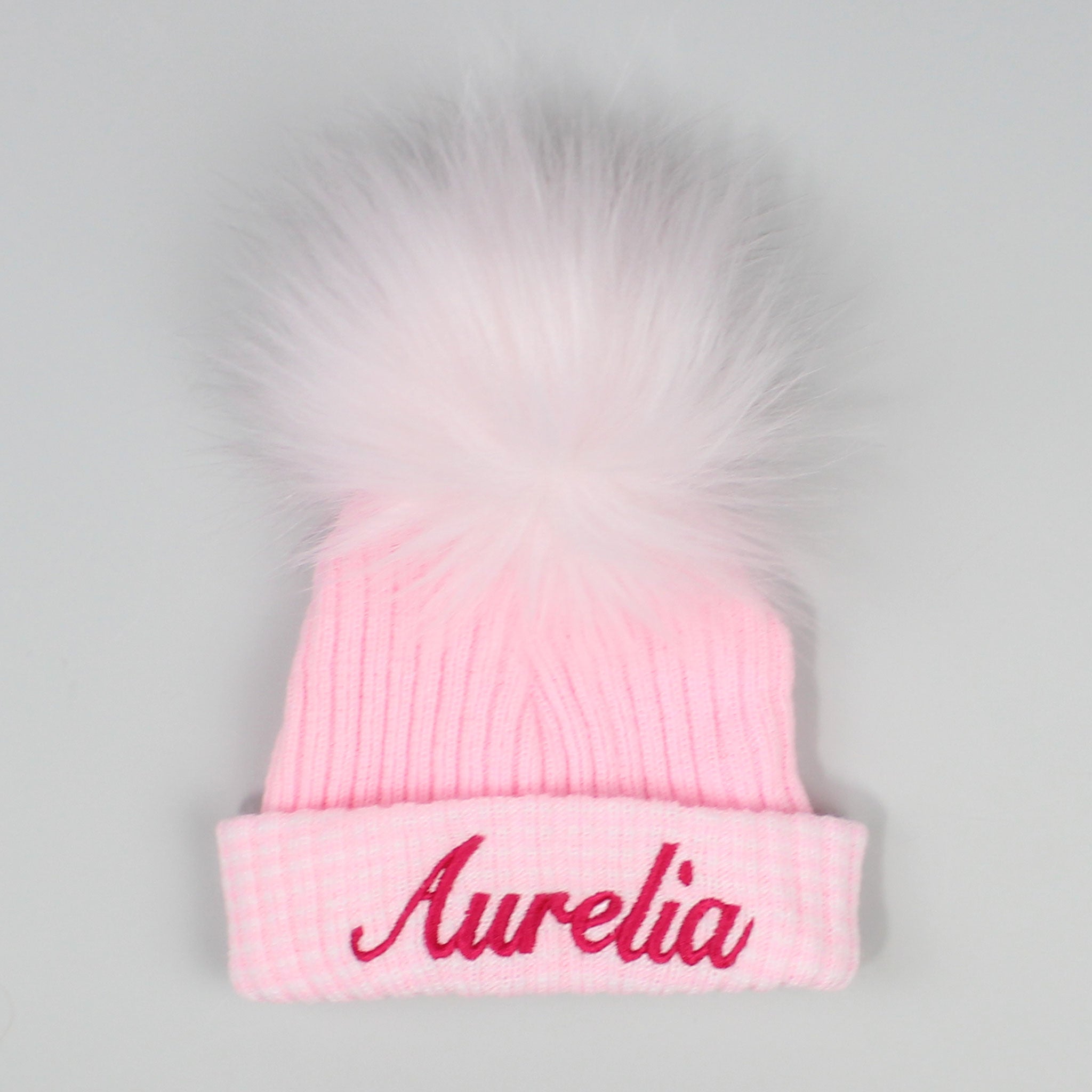 Personalised newborn Baby Pink  Pom Pom Hat